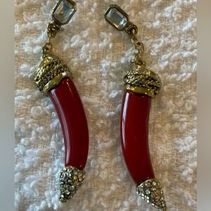 Earrings Ank Red and Gold Women's Tusk Earrings Ank Tribal
